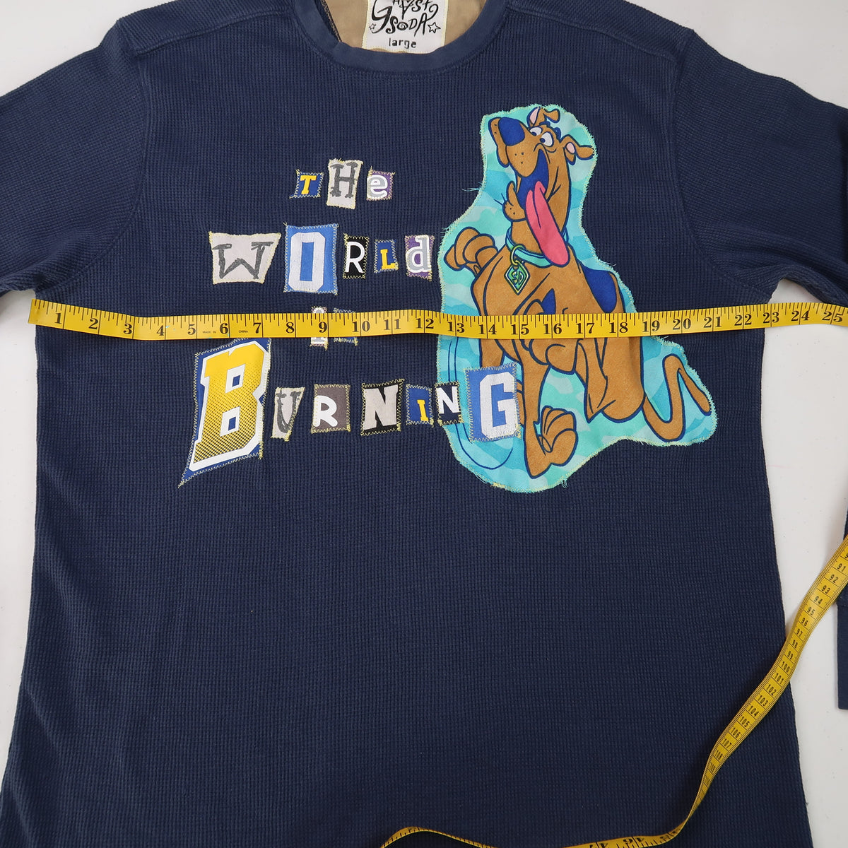 "THE WORLD IS BURNING" Ghost Soda Patchwork Top - Large