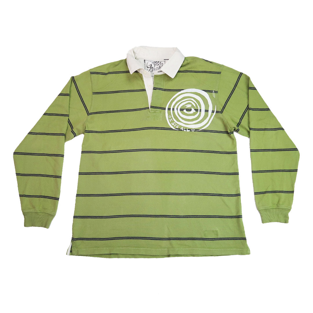 "I See All" (Eye Spiral) Green Polo Long Sleeve - Large