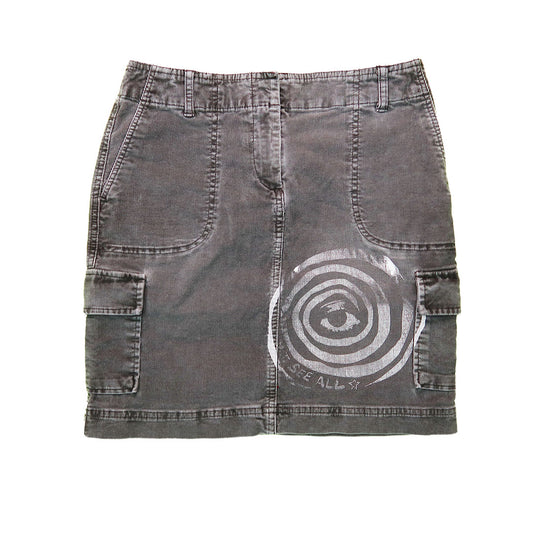 "I See All (Eye Spiral)" Gray Cargo Skirt - Small