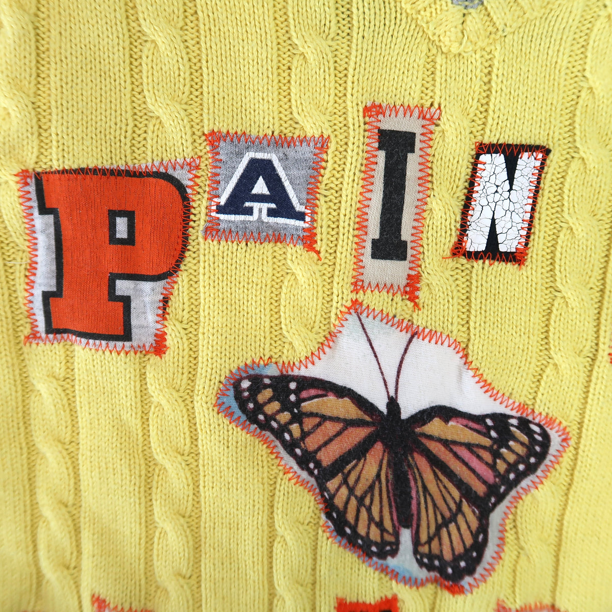 "Pain is Far Away" Patchwork Sweater Vest - Small