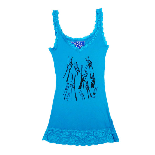 "Peacekeeper" Lace Blue Tank Top - Small