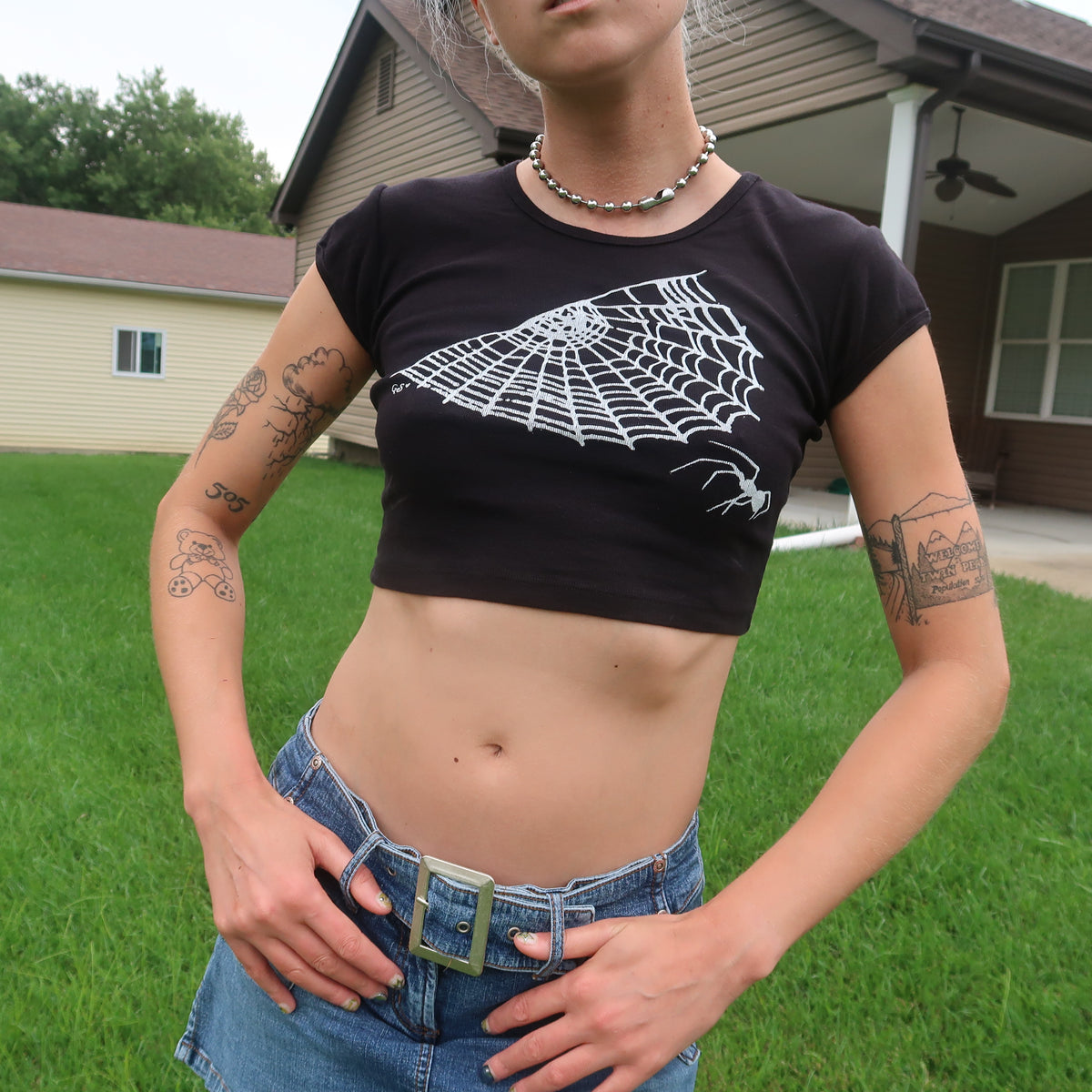 "Cobweb Club" Black Baby Tee