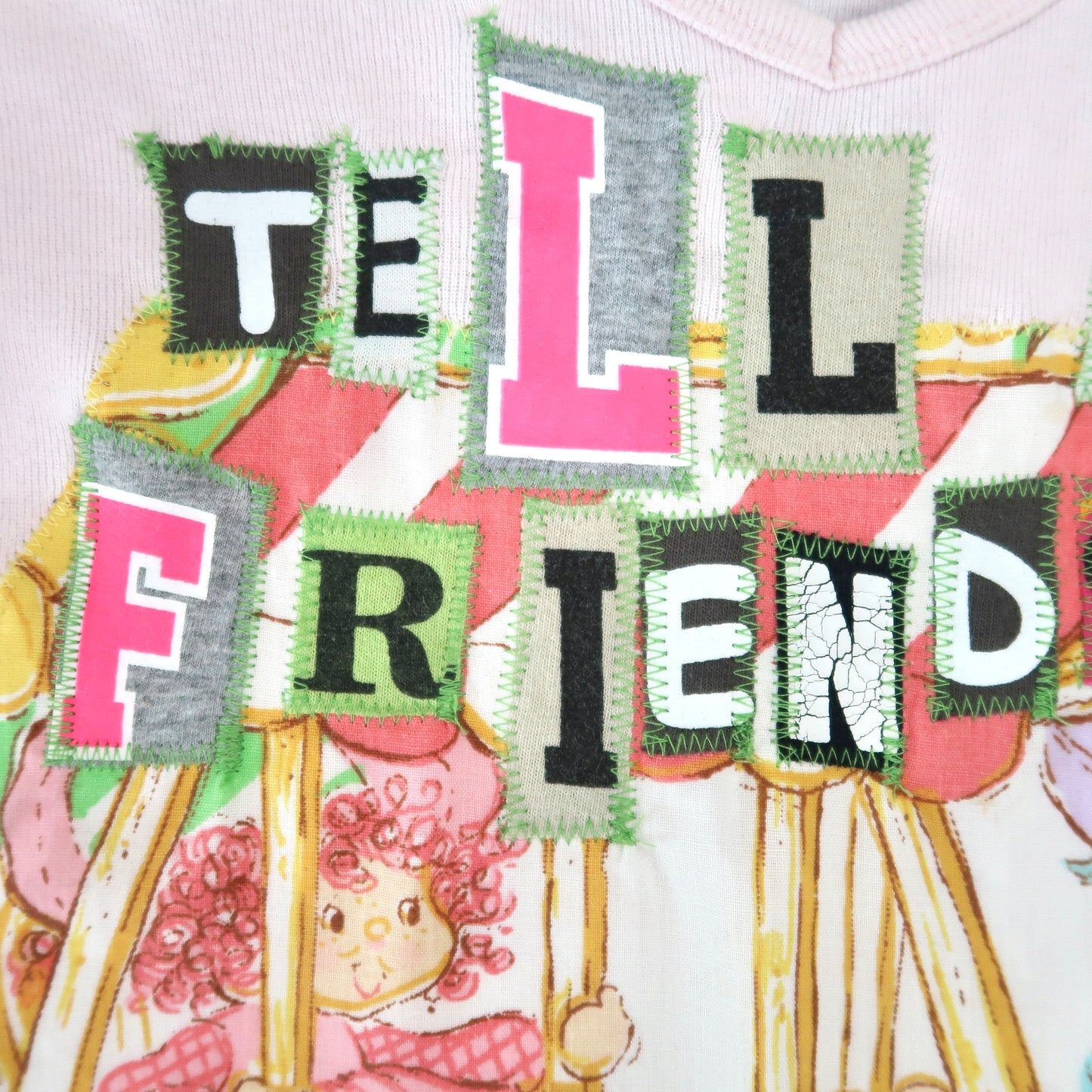 "Love Your Friends" Ghost Soda Patchwork Top - Medium