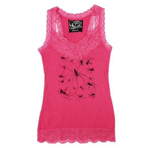 "I Love Spiders" Pink Lace Tank - Medium