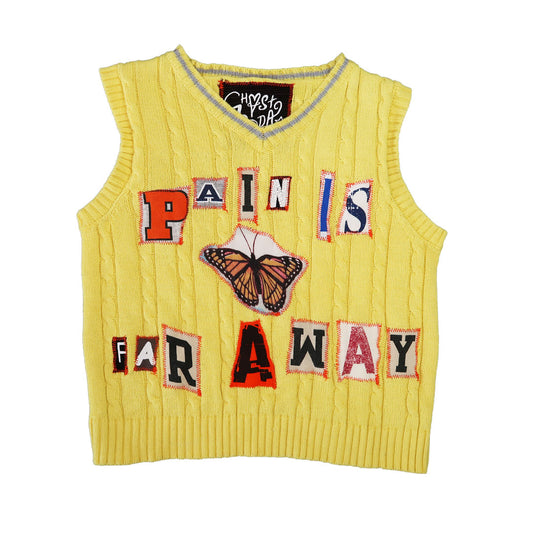 "Pain is Far Away" Patchwork Sweater Vest - Small