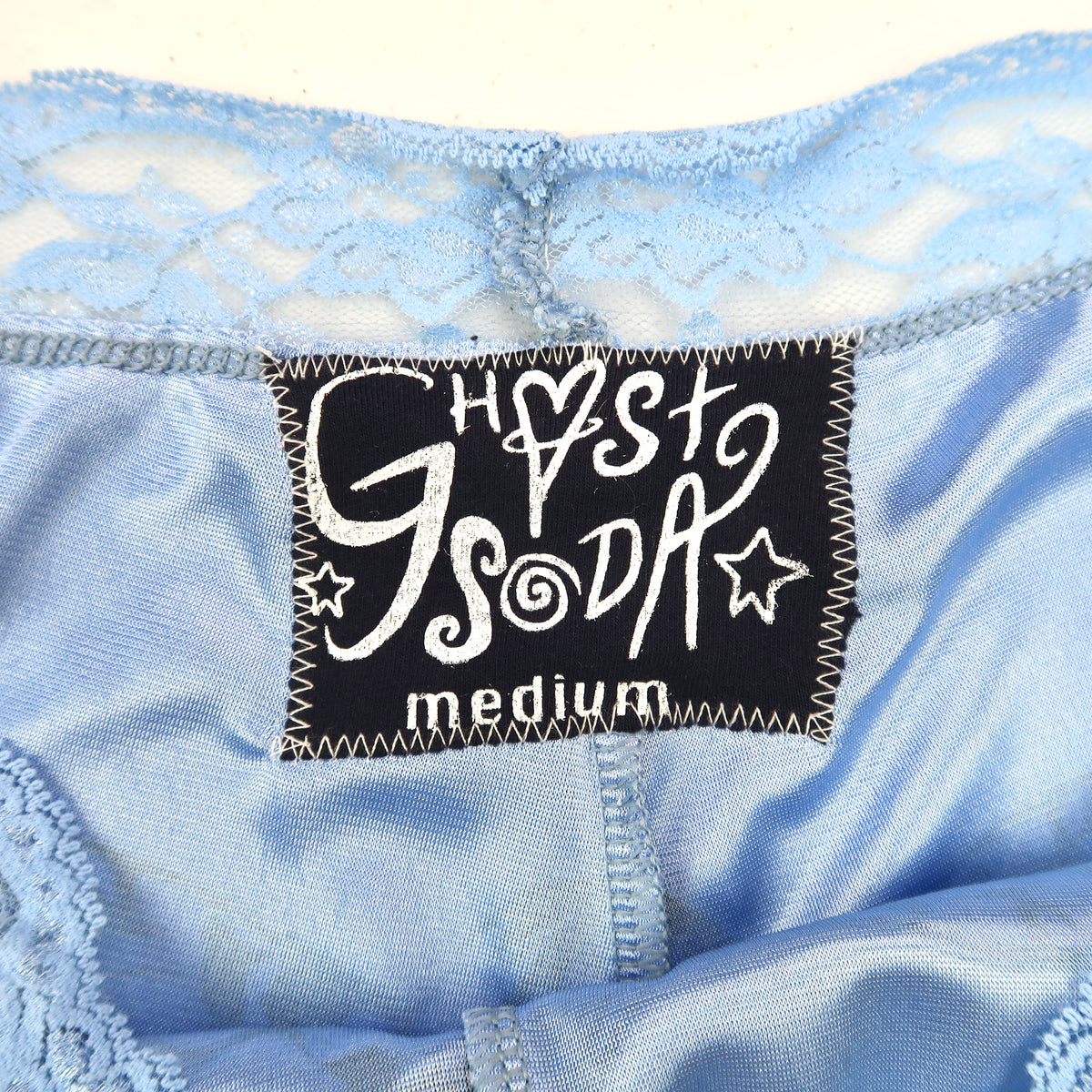 "Weeping Butterfly" Blue Satin Lace Shorts - Medium