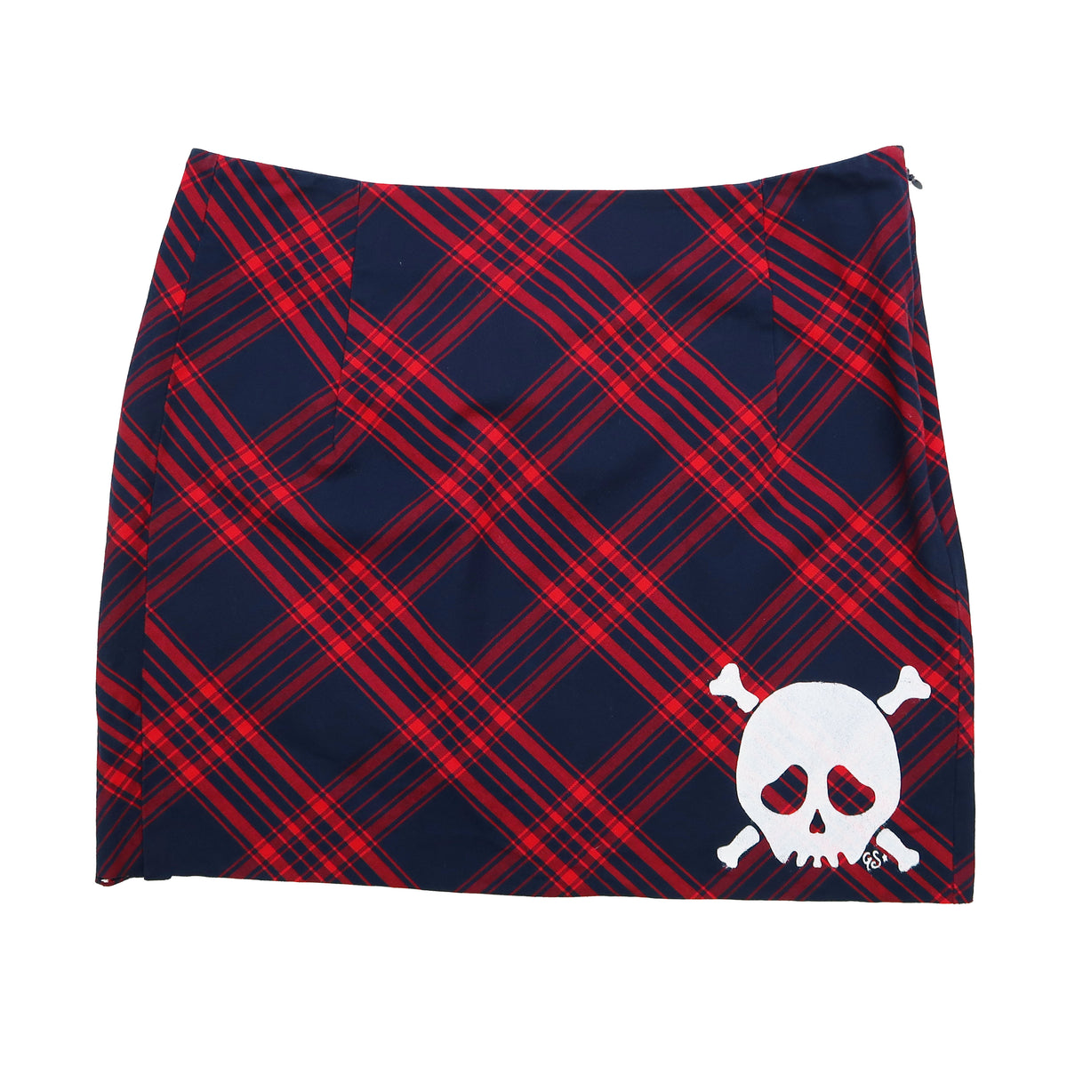 "Grim Skull" Red Plaid Skirt - Medium