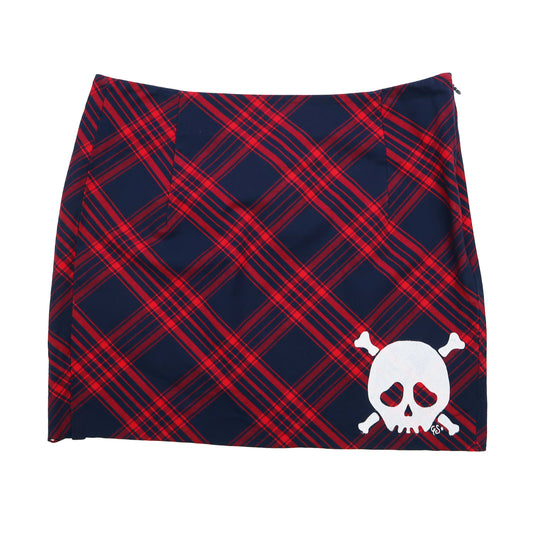 "Grim Skull" Red Plaid Skirt - Medium