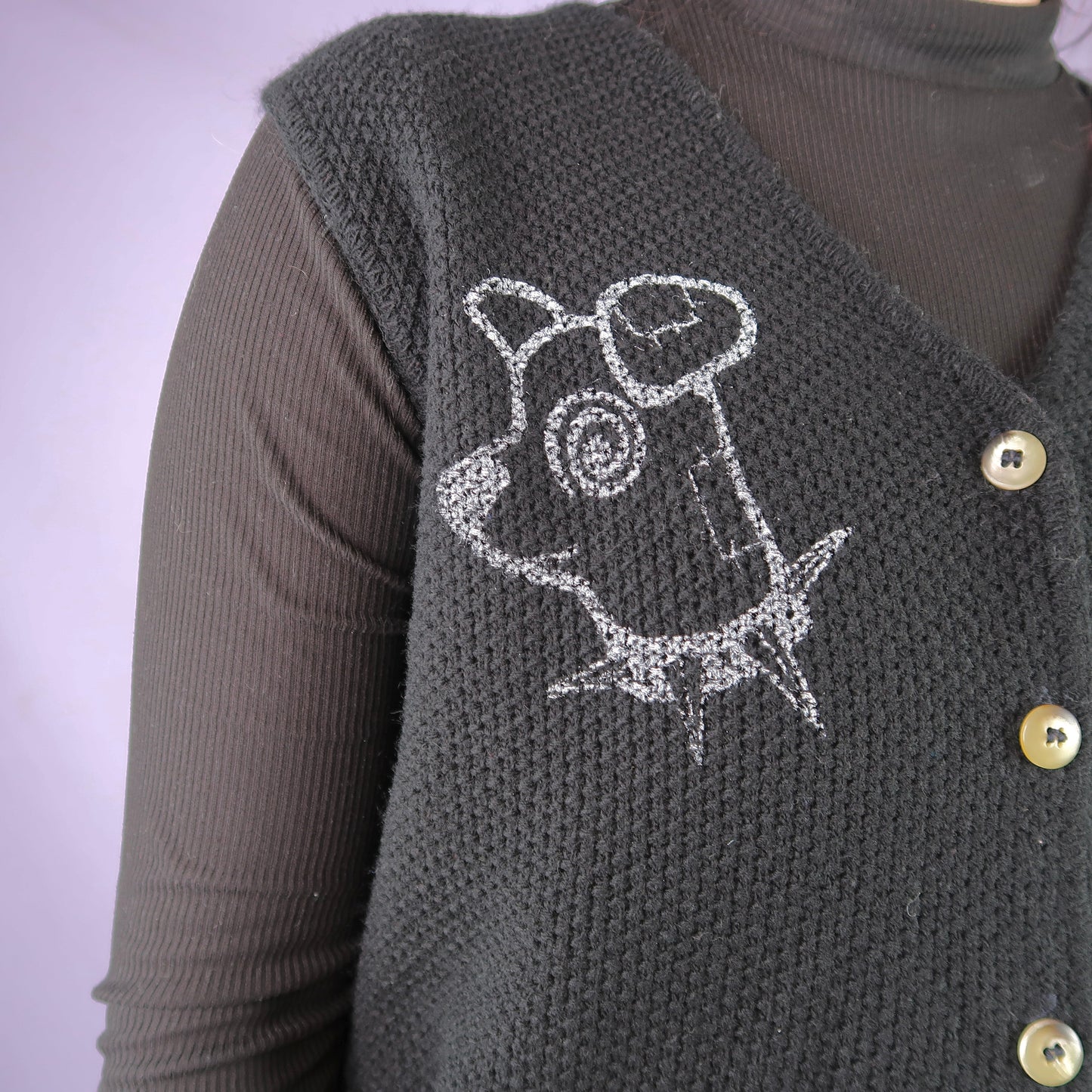 "Patches the Dog" Black Sweater Vest - Medium