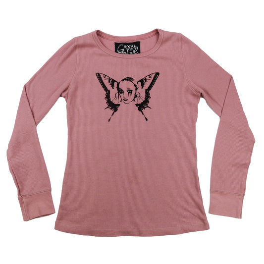 "Weeping Butterfly" Pink Thermal Shirt - Medium