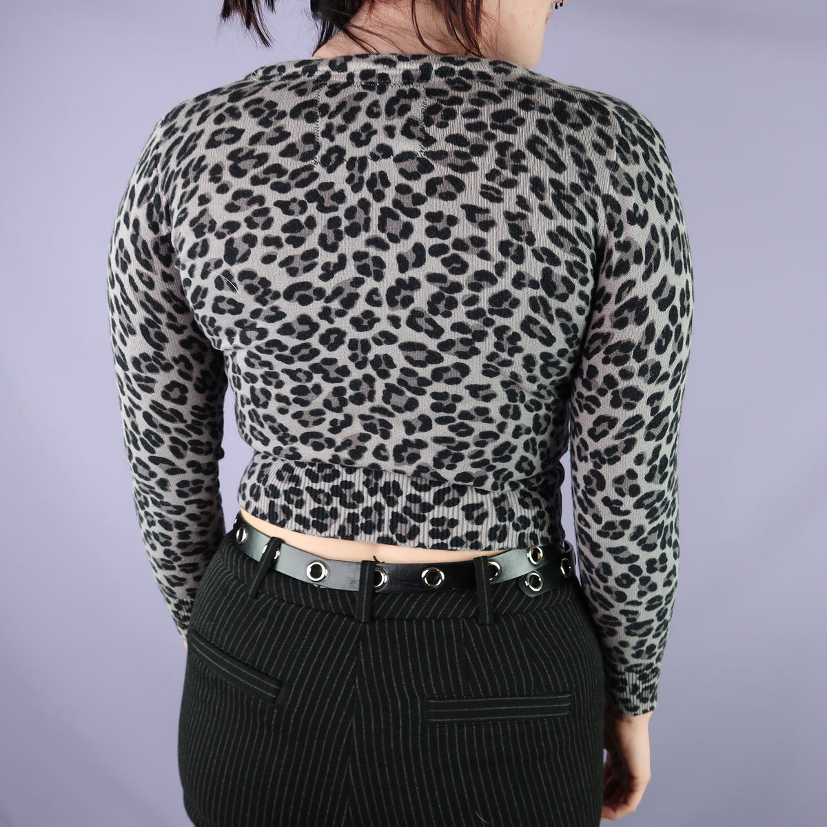 "Grim Skull" Cheetah Print Cardigan Top - XS