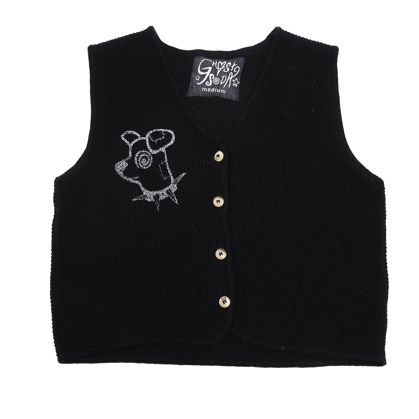 "Patches the Dog" Black Sweater Vest - Medium