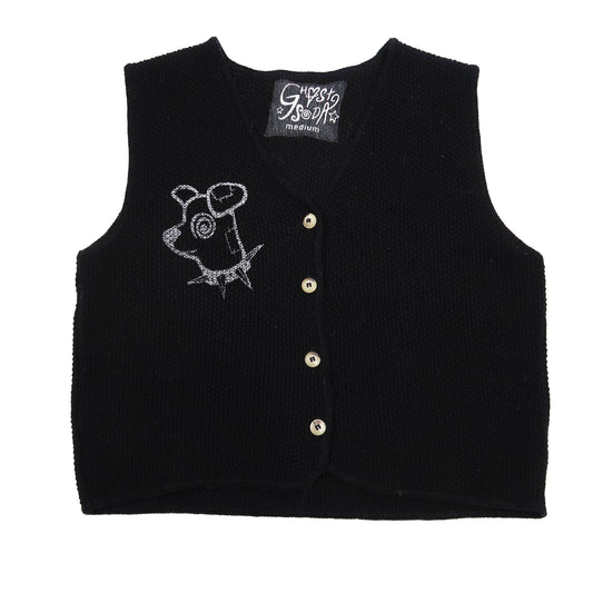 "Patches the Dog" Black Sweater Vest - Medium
