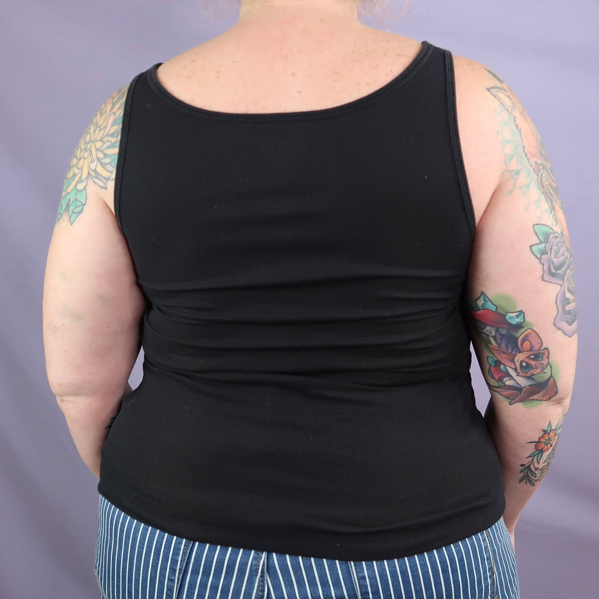 "I See All" Black Ribbed Tank Top - Large