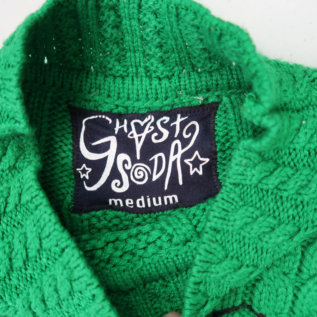 "I Love Spiders" Green Cable Knit Sweater - Medium
