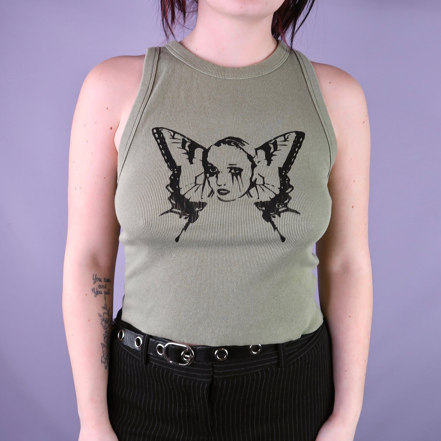 "Weeping Butterfly" Army Green Tank Top - Large