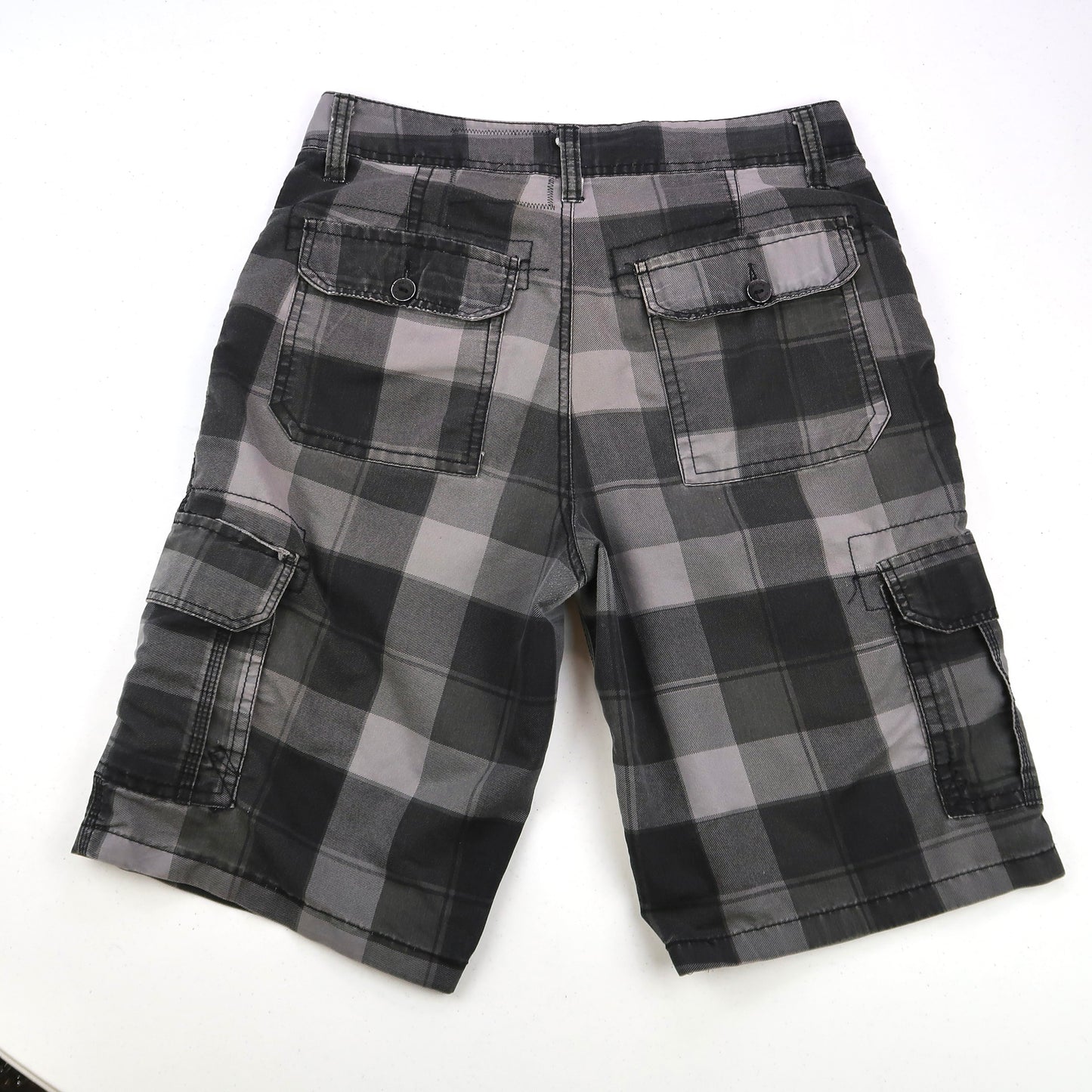 MISPRINT "Grim Skull" Gray Plaid Skater Shorts - Medium