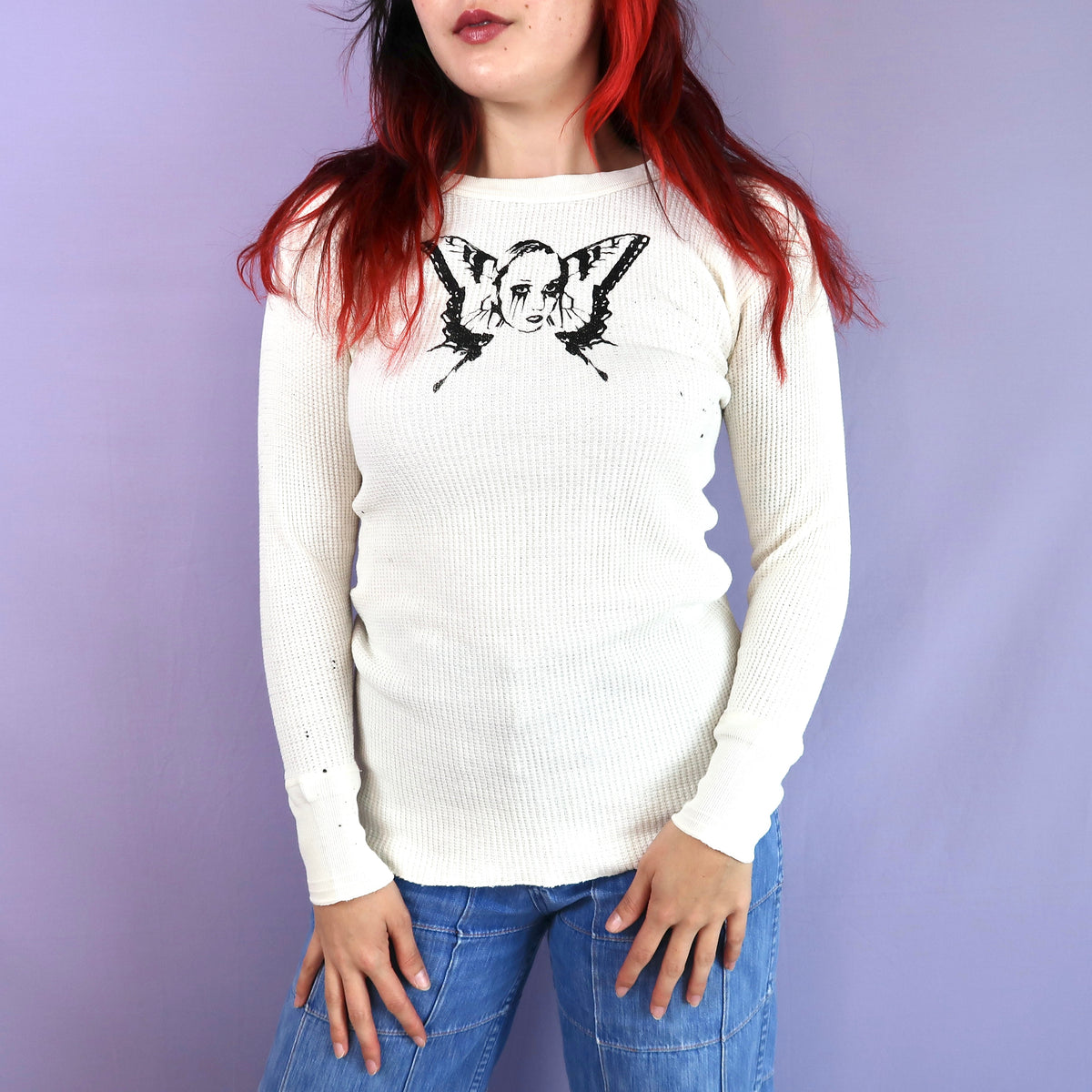 "Weeping Butterfly" Cream Thermal Long Sleeve - Small