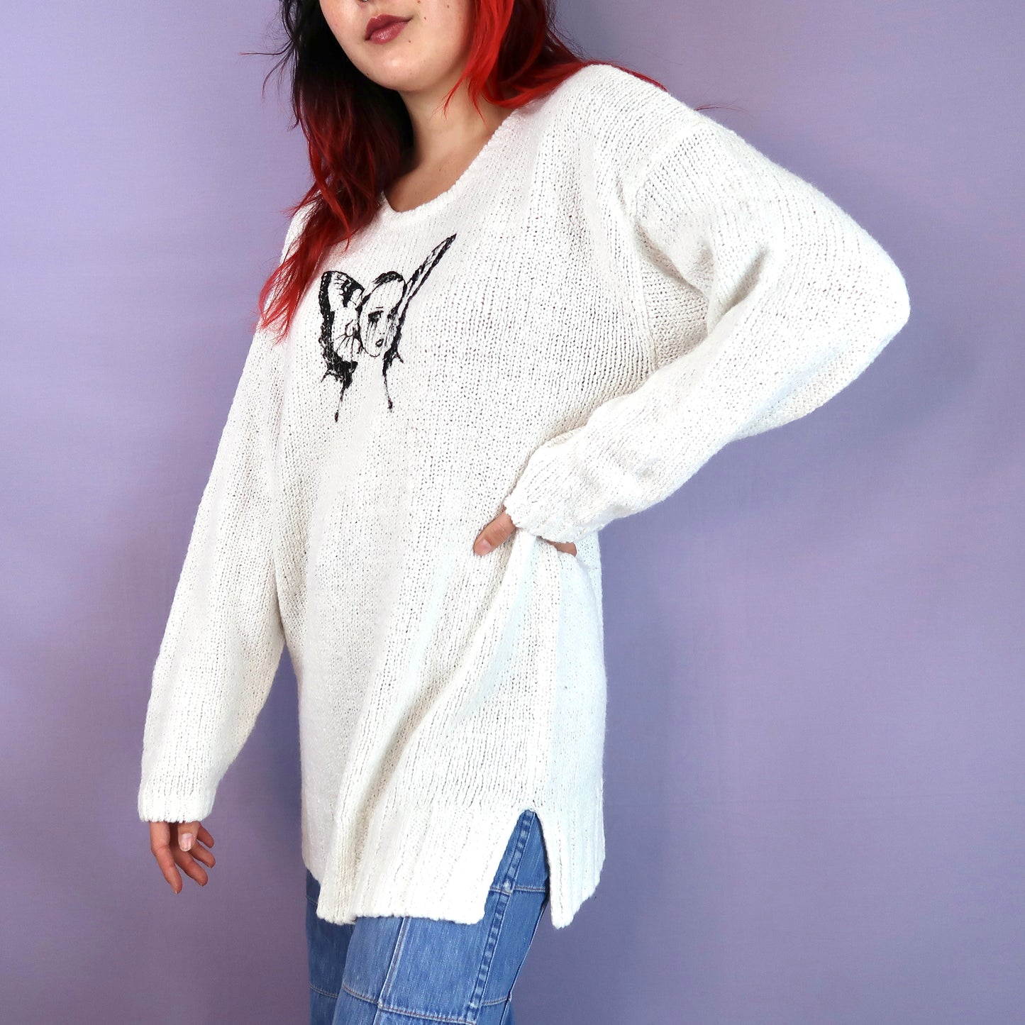"Weeping Butterfly" White Sweater - Medium