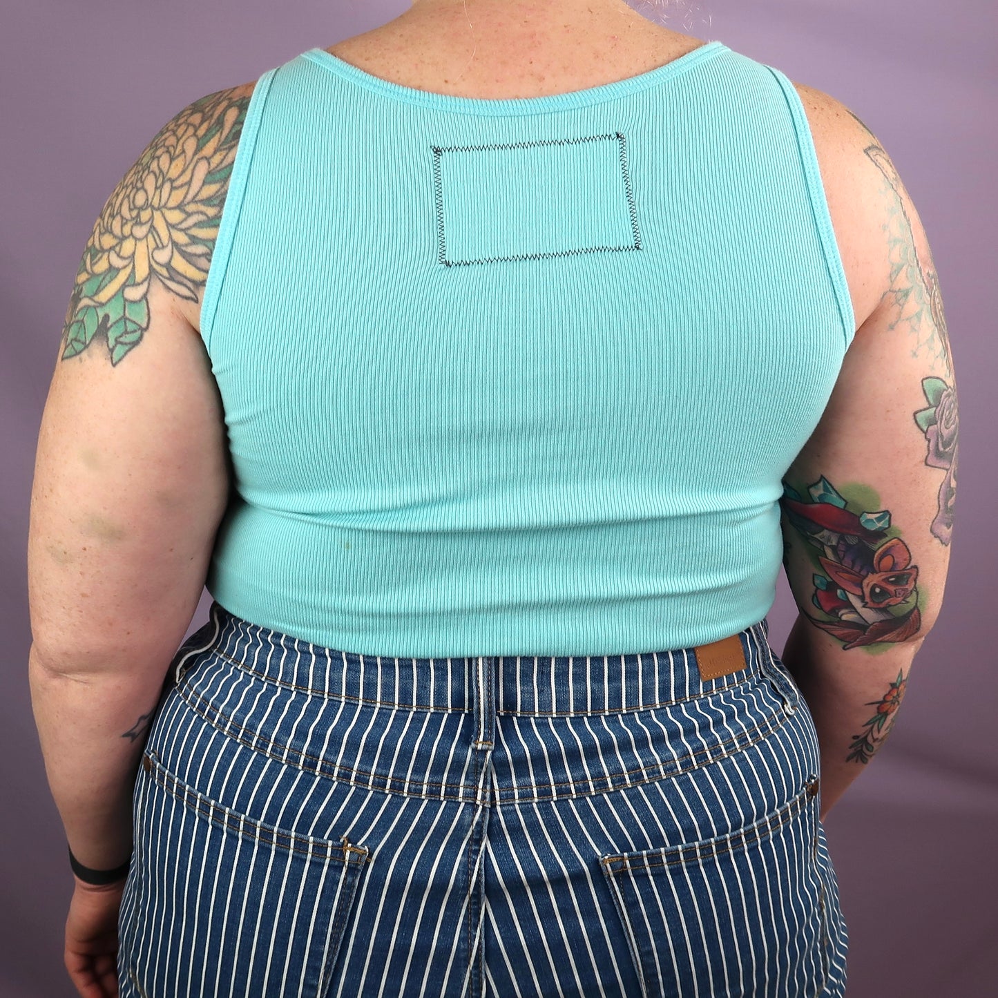 "Grim Skull" Blue Crop Top - Large