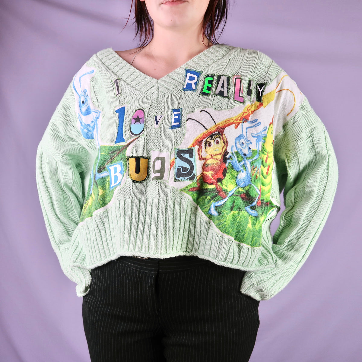 1OF1 "I REALLY LOVE BUGS" Ghost Soda Patchwork Sweater - 2XL