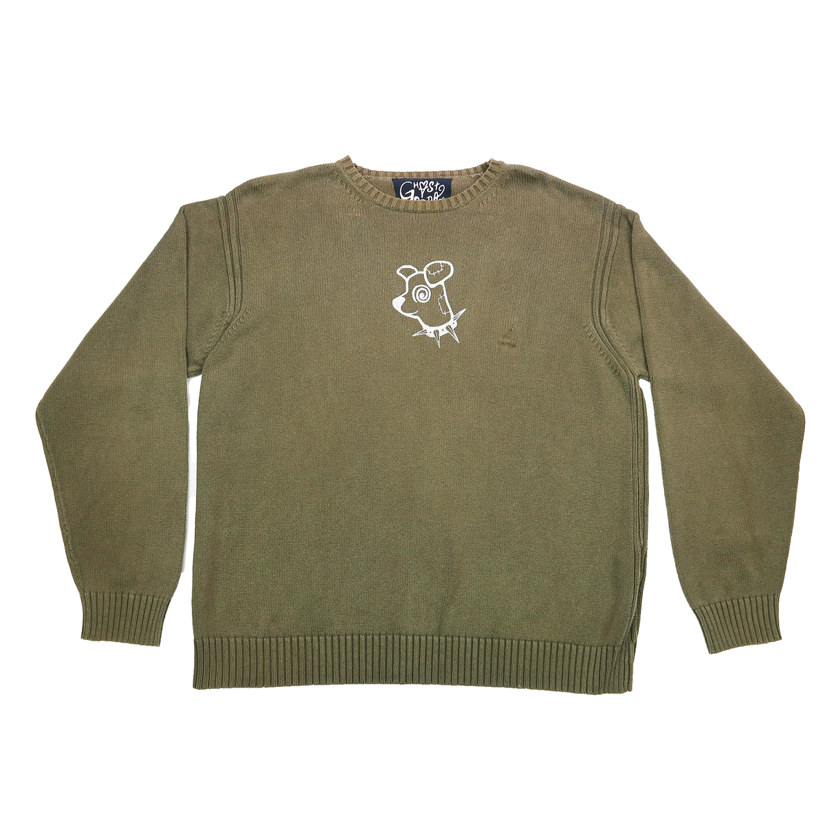 "Patches the Dog" Army Green Sweater - XL