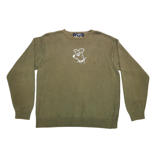 "Patches the Dog" Army Green Sweater - XL