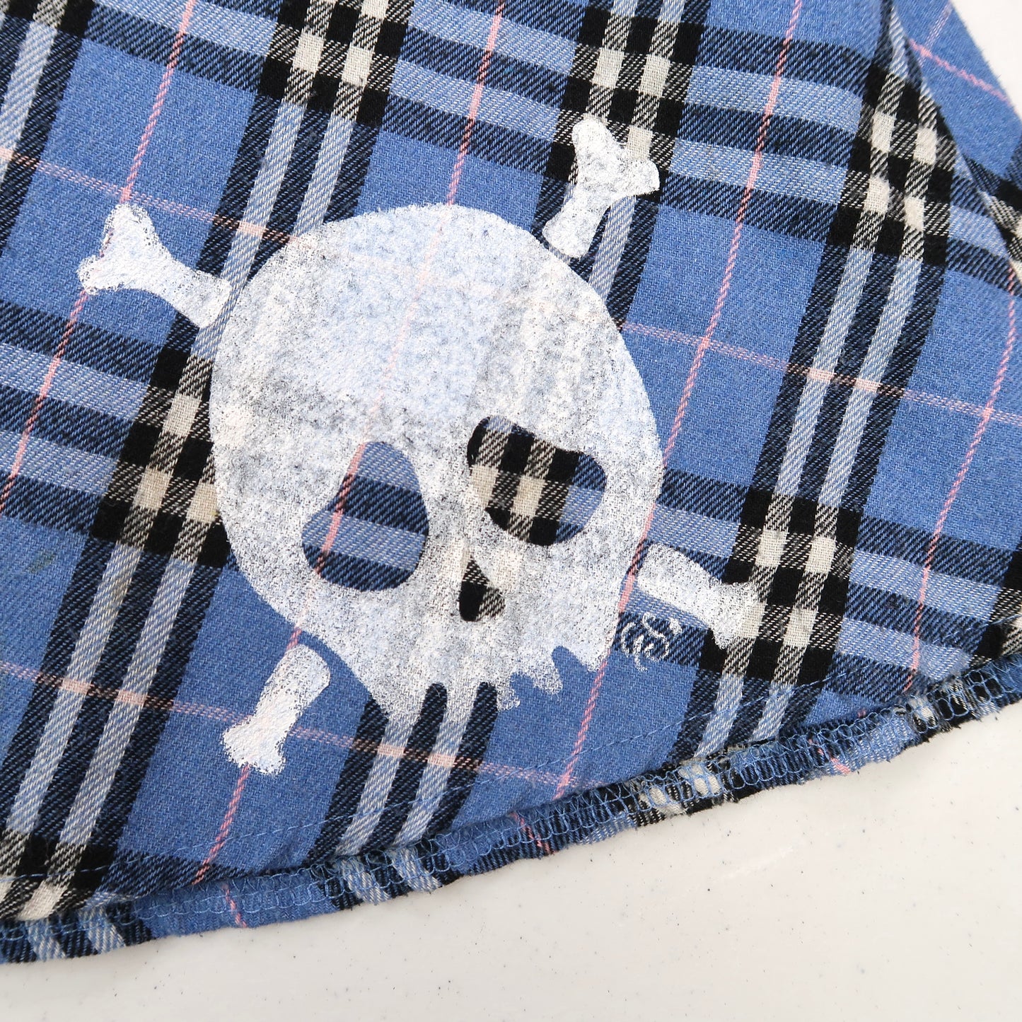 "Grim Skull" Blue Plaid Skirt - Large