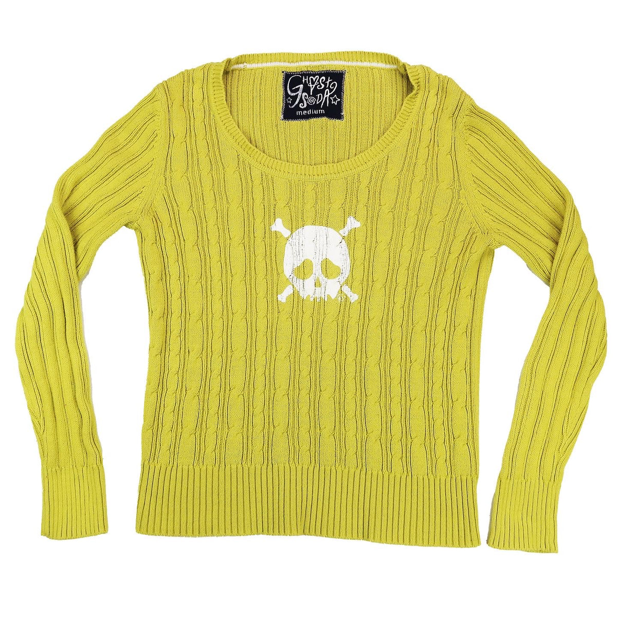 "Grim Skull" Chartreuse Knit Sweater - Medium