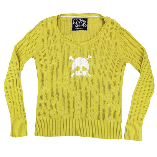 "Grim Skull" Chartreuse Knit Sweater - Medium