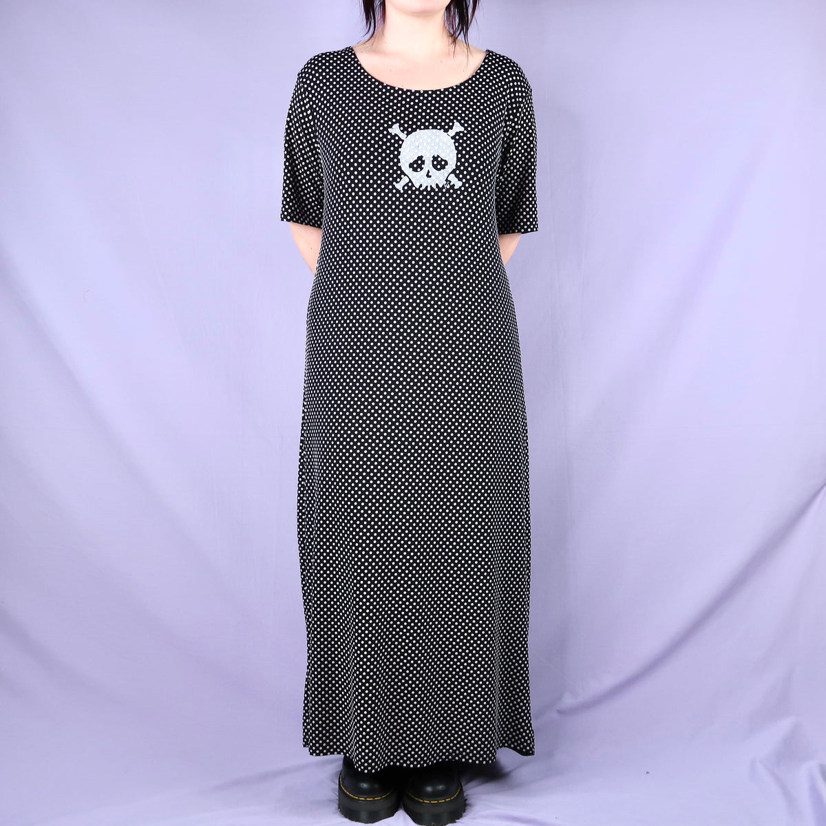 "Grim Skull" Polka Dot Babydoll Dress - 3XL
