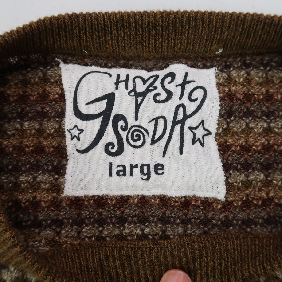 "Grim Skull" Brown Abstract Sweater - Large