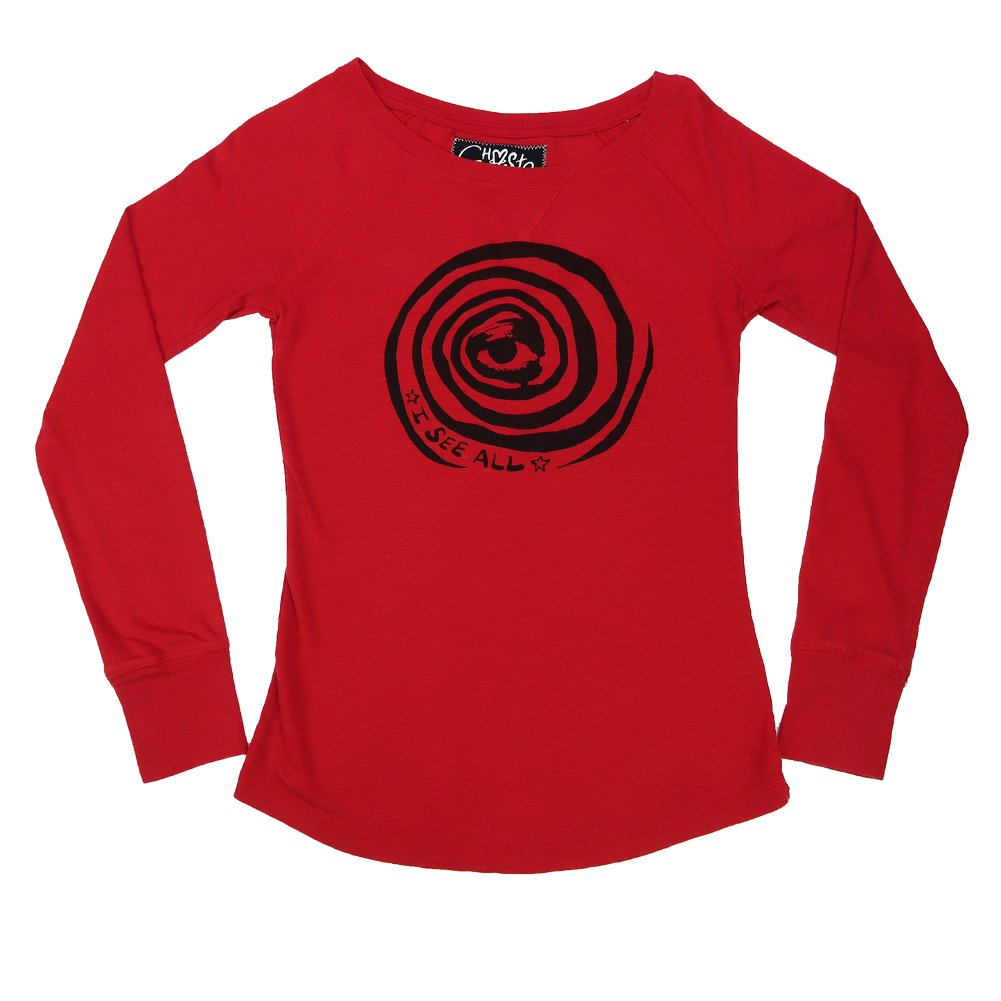 "I See All" (Eye Spiral) Red Long Sleeve - Small
