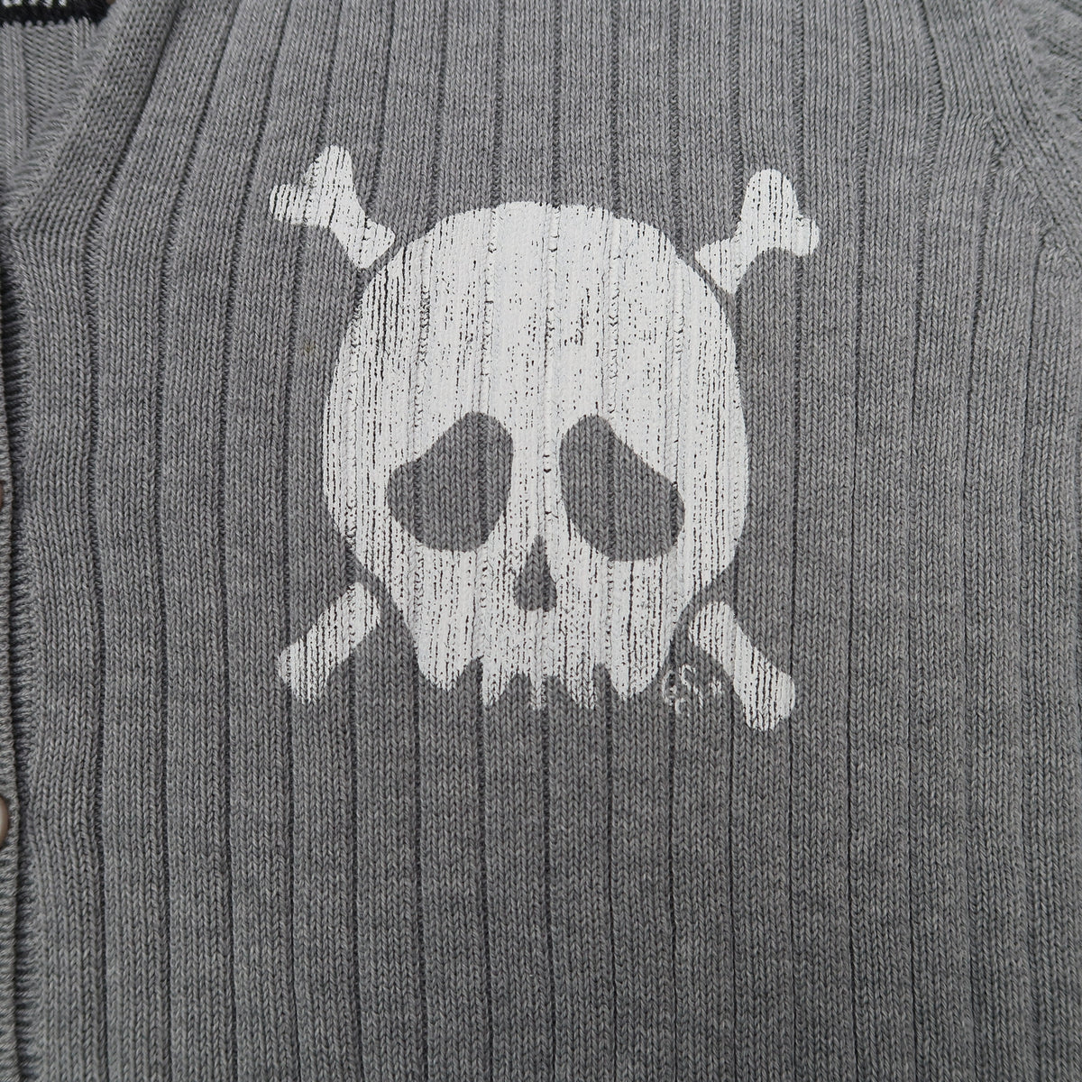"Grim Skull" Light Grey Cardigan - Medium