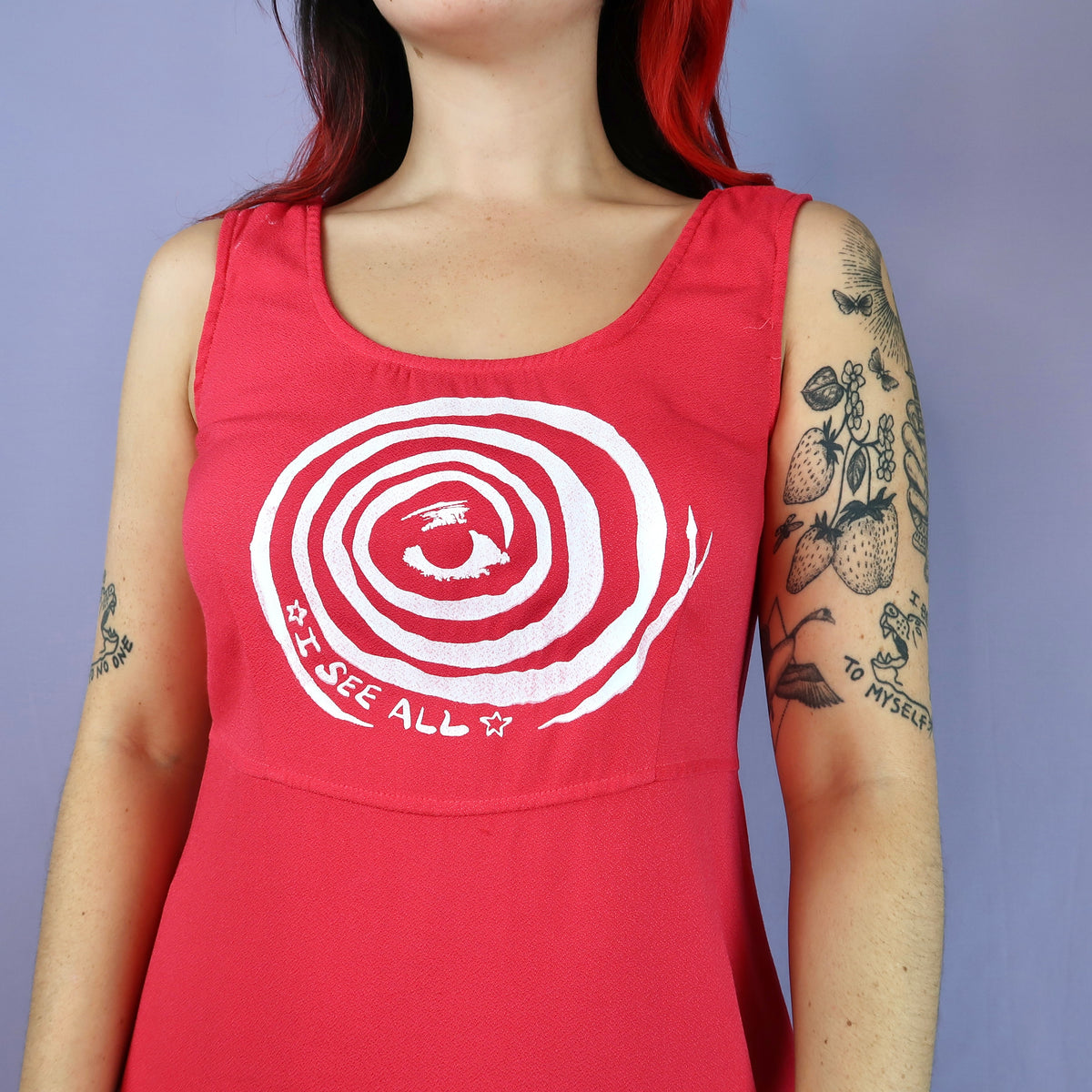 "I See All" (Eye Spiral) Red Maxi Dress - Medium