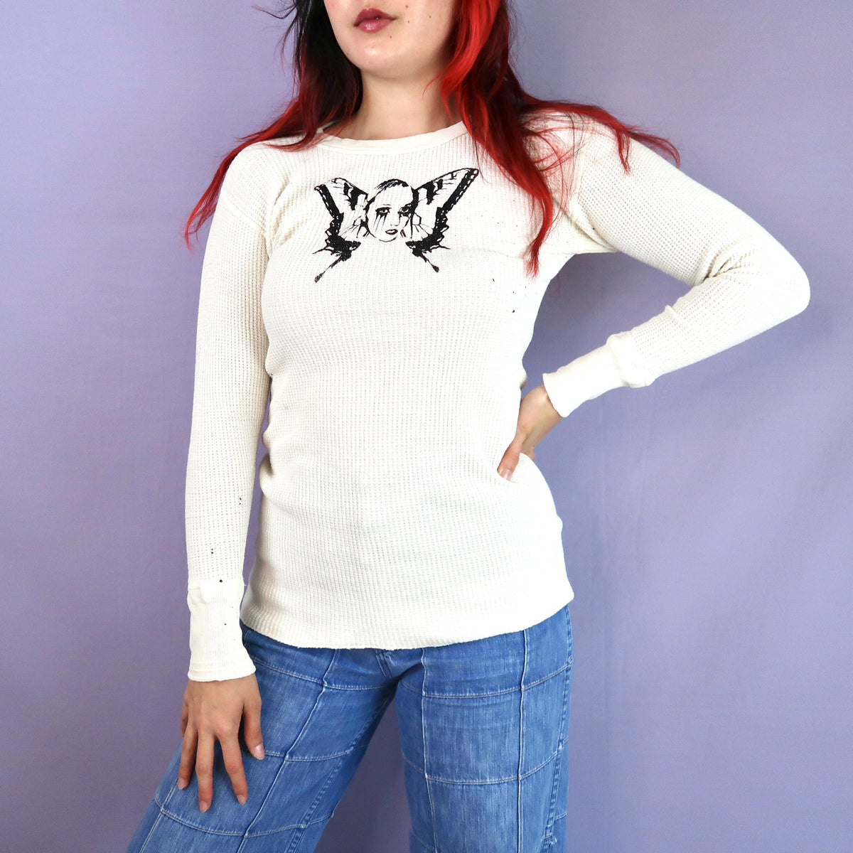 "Weeping Butterfly" Cream Thermal Long Sleeve - Small