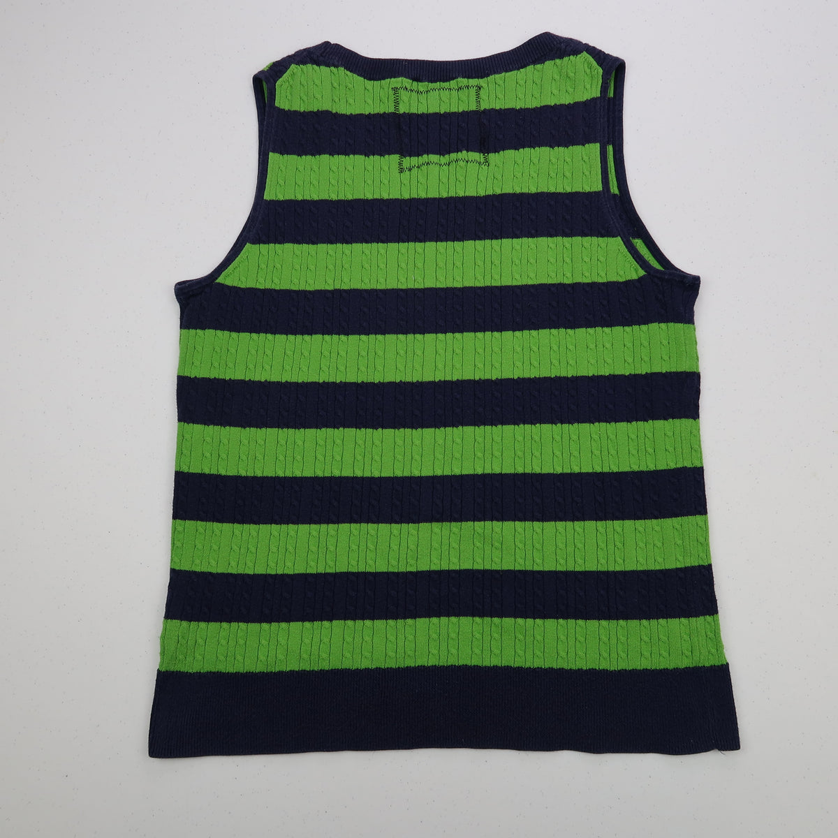 "Grim Skull" Navy and Green Striped Sweater Vest - Medium