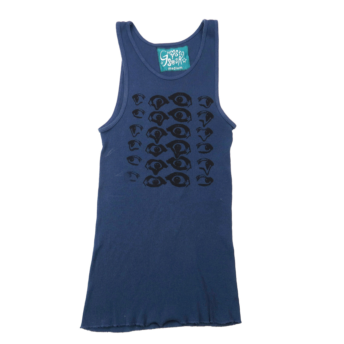 "Melted Visions" Navy Blue Ribbed Tank - Medium