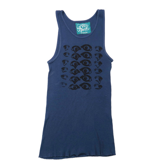 "Melted Visions" Navy Blue Ribbed Tank - Medium