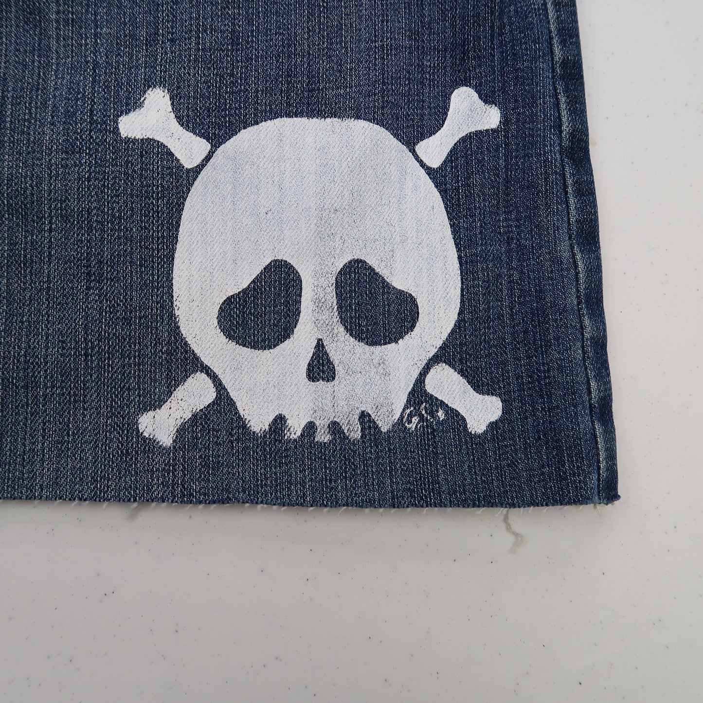 "Grim Skull" Medium Wash Denim Skirt - Small