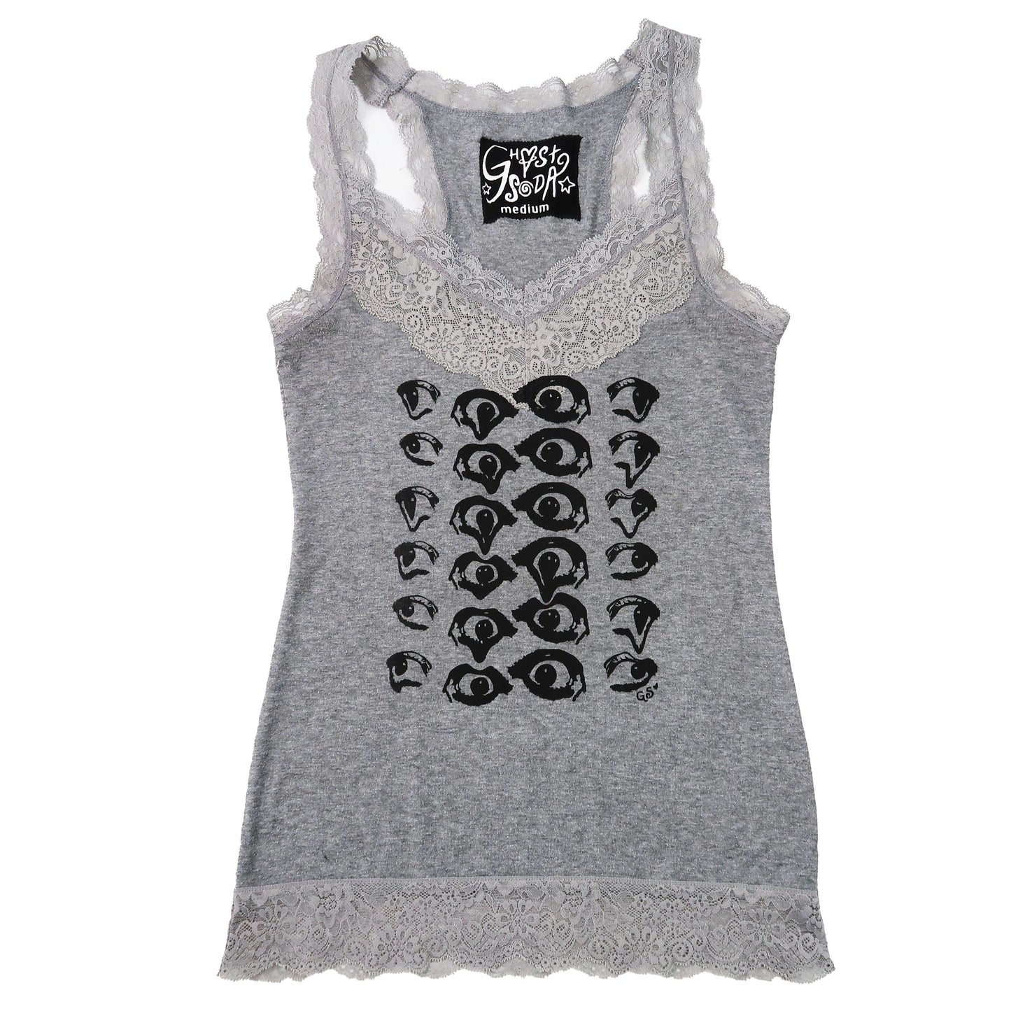 "Melted Visions" Gray Lace Tank Top - Medium