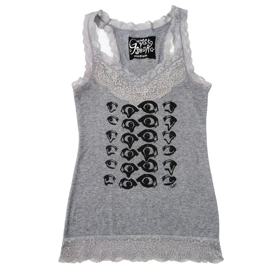 "Melted Visions" Gray Lace Tank Top - Medium
