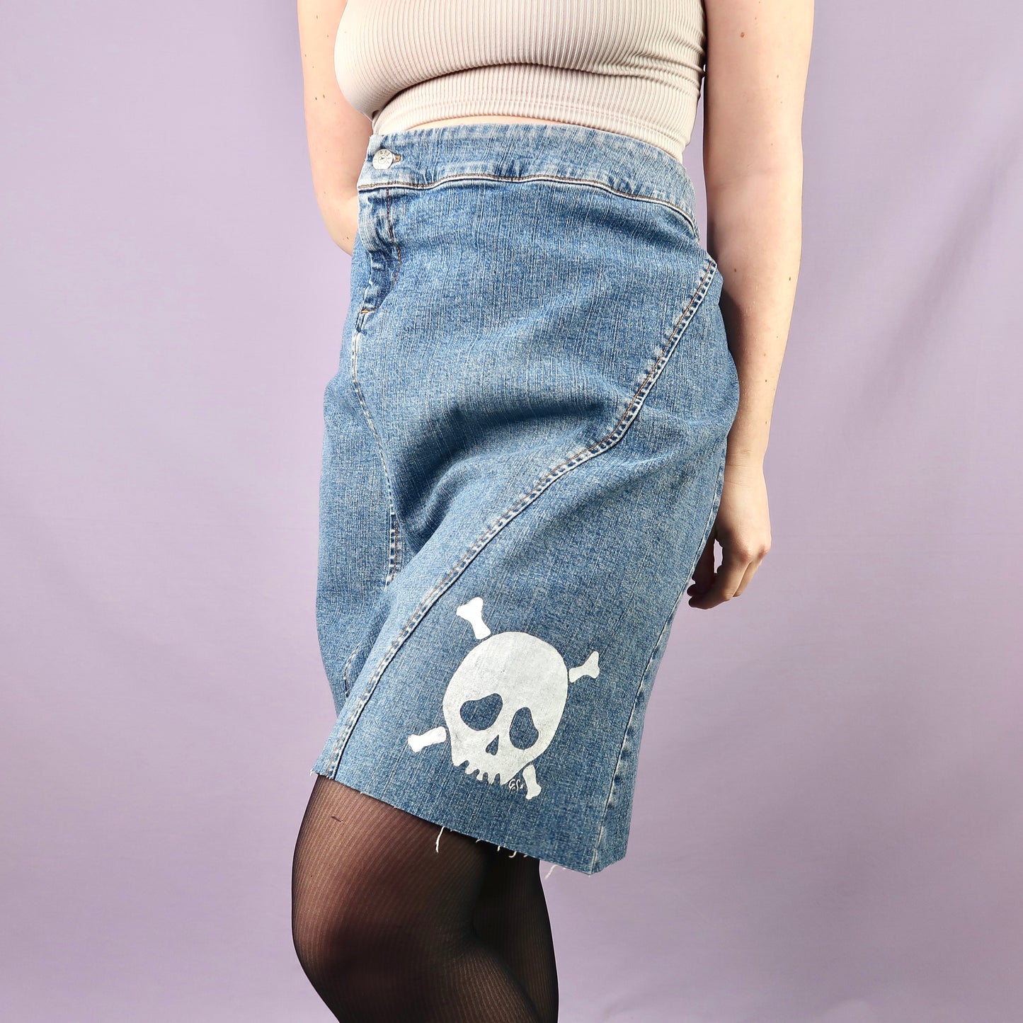 "Grim Skull" Denim Skirt - XL
