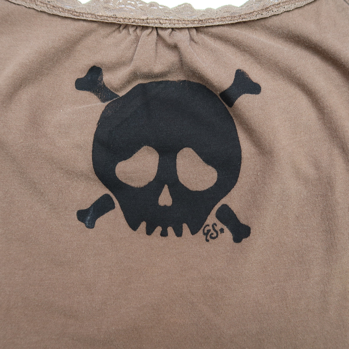 "Grim Skull" Brown Lace Tank Top - Small