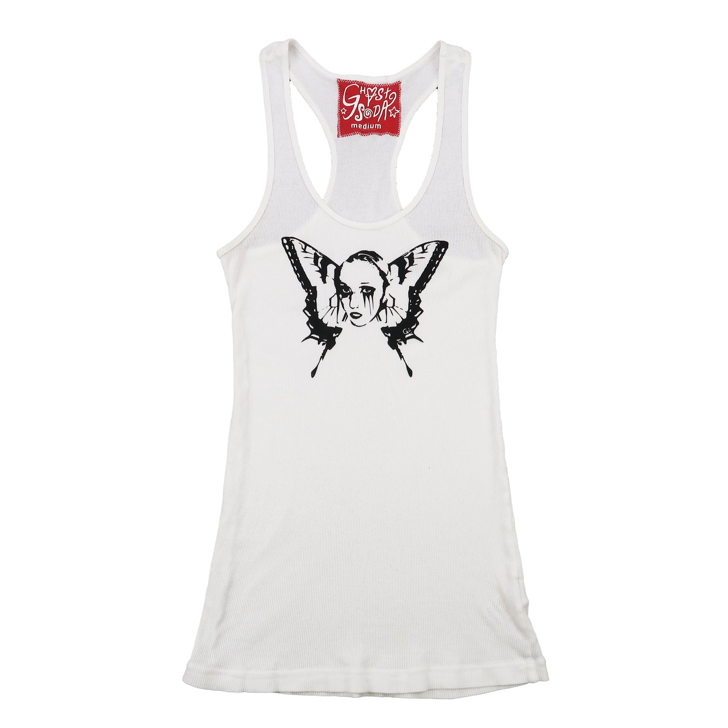 "Weeping Butterfly" White Tank - Medium