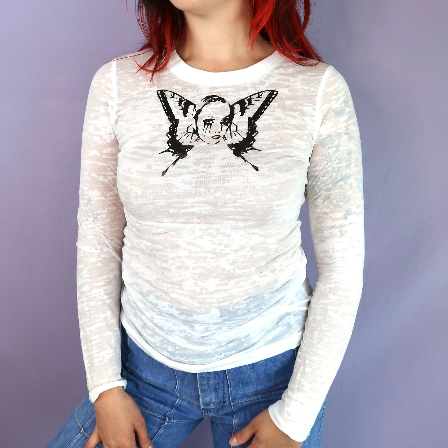 "Weeping Butterfly" White Semi-Transparent Top - Small