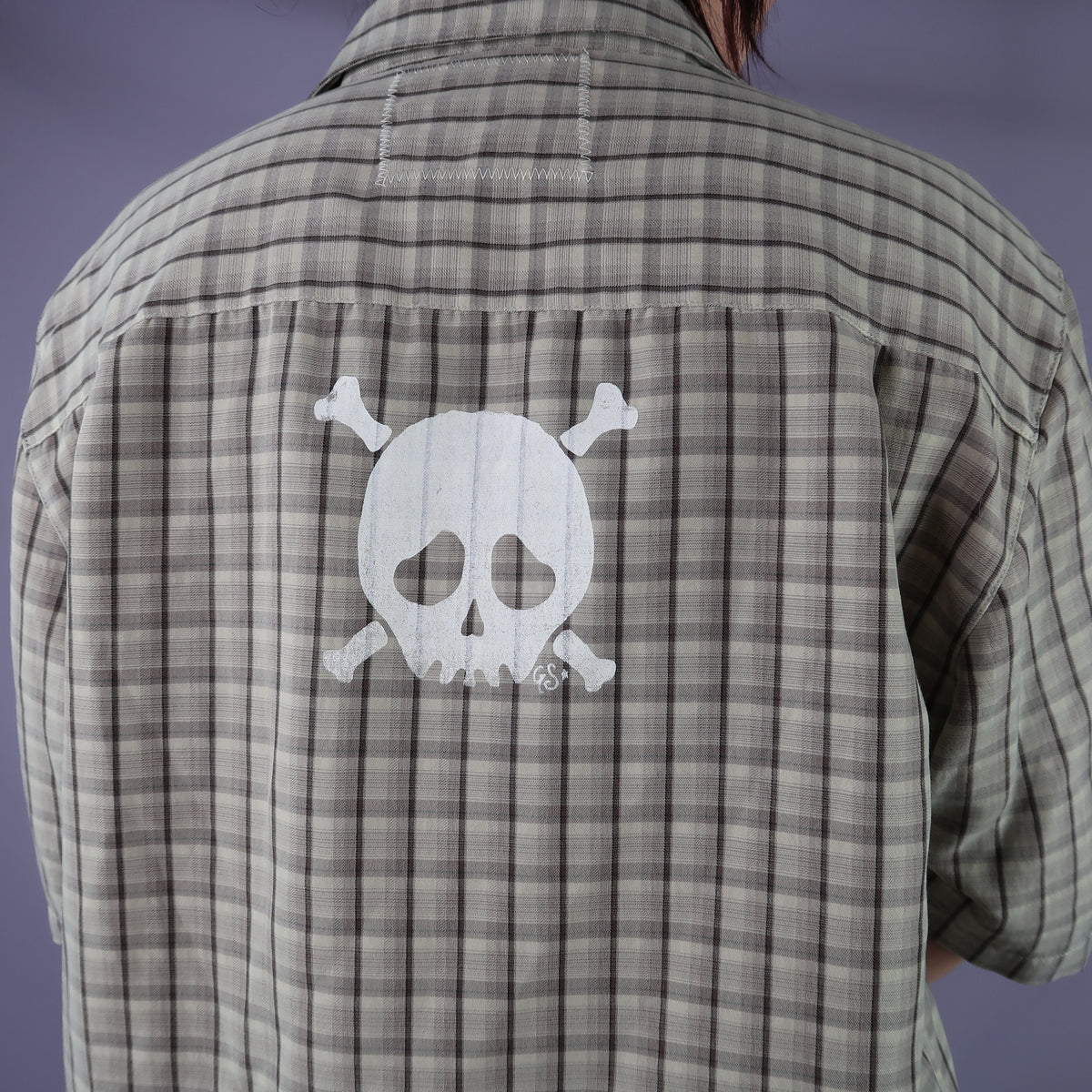 "Grim Skull" Plaid Button Up - Large