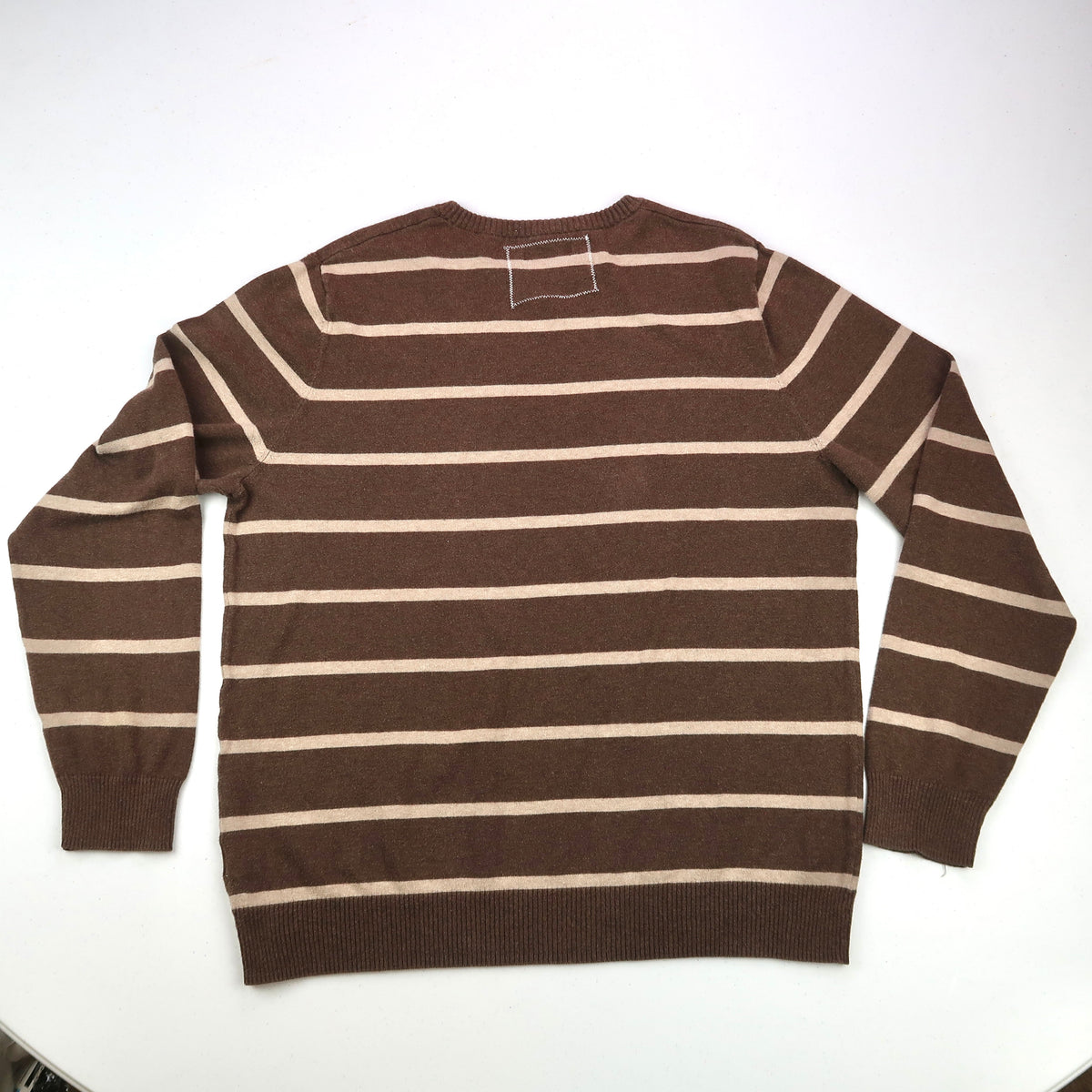 "Grim Skull" Brown Striped Sweater - Large