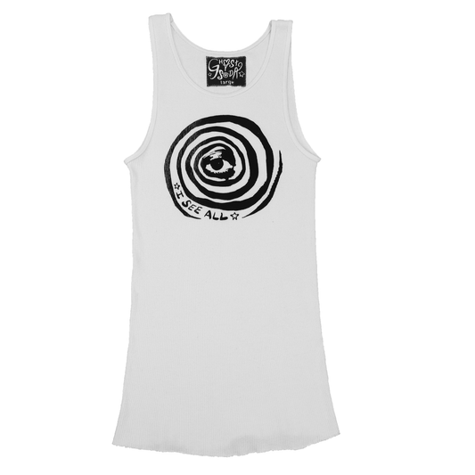 "I See All" (Eye Spiral) White Ribbed Tank - Large