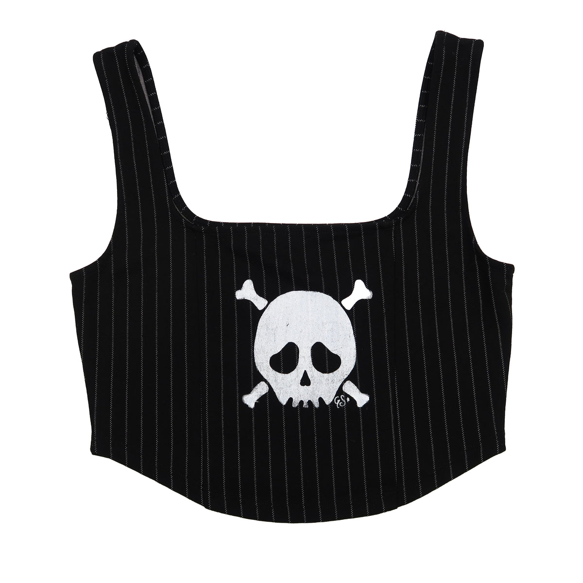 "Grim Skull" Pinstripe Black Tank Top - Medium